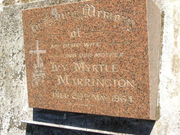 Ivy Myrtle MARRINGTON,  | wife mother,  | died 29 May 1964;  | Blackbutt-Benarkin cemetery, South Burnett Region  | 