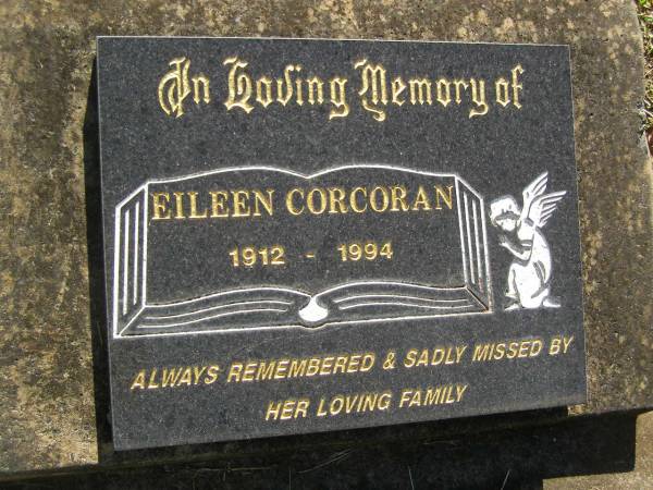 Eileen CORCORAN,  | 1912 - 1994;  | Blackbutt-Benarkin cemetery, South Burnett Region  | 