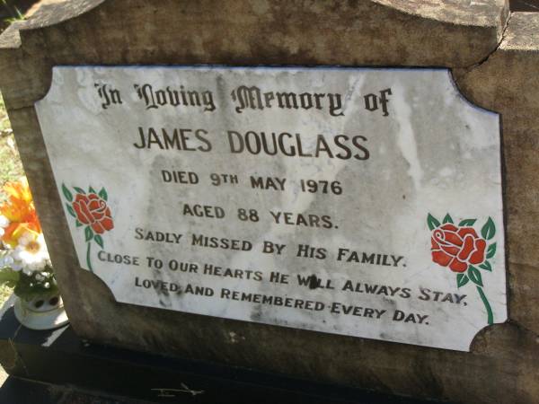 James DOUGLASS,  | died 9 May 1976 aged 88 years;  | Blackbutt-Benarkin cemetery, South Burnett Region  | 
