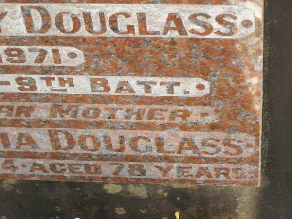 Thomas Bailey DOUGLASS,  | 1890 - 1971;  | Ophir Ismalia DOUGLASS,  | died 31 July 1974 aged 78 years,  | mother;  | Blackbutt-Benarkin cemetery, South Burnett Region  | 