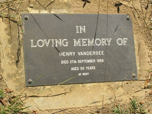 Henry VANDERSEE,  | died 27 Sept 1959 aged 50 years;  | Blackbutt-Benarkin cemetery, South Burnett Region  | 