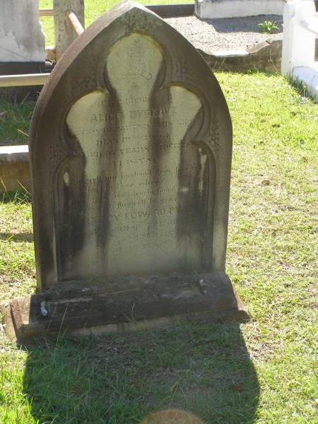 Alice BYGRAVE,  | 10? Dec 1904 aged 67 years 6 months 11 days;  | Percy Edward BYGRAVE,  | grandson,  | died 22 April ????,  | Blackbutt-Benarkin cemetery, South Burnett Region  | 