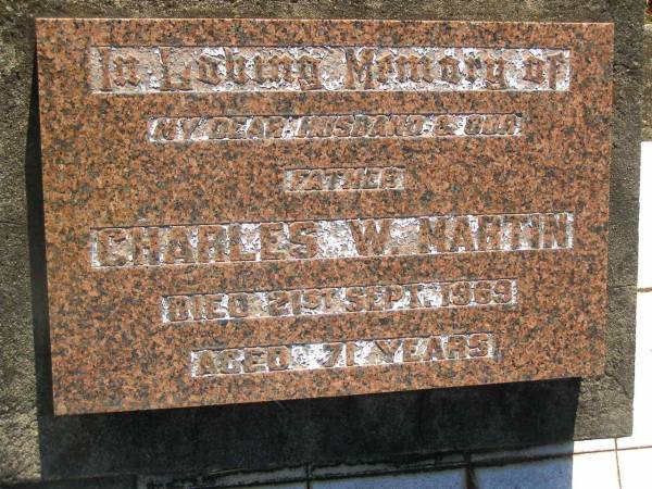 Charles W. MARTIN,  | husband father,  | died 21 Sept 1969 aged 71 years;  | Blackbutt-Benarkin cemetery, South Burnett Region  | 