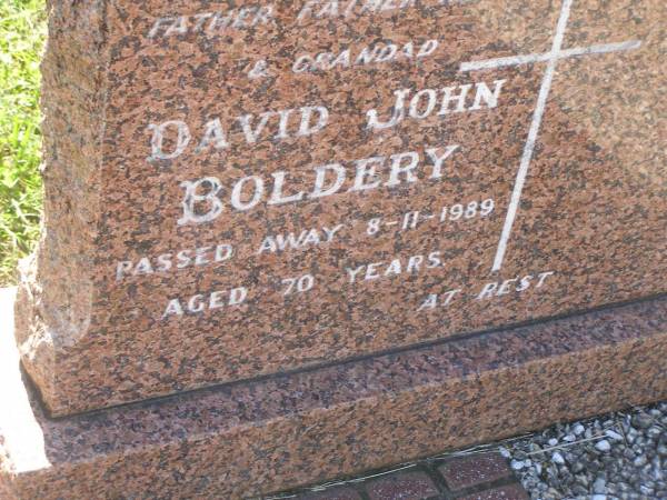 David John BOLDERY,  | father father-in-law grandad,  | died 8-11-1989 aged 70 years;  | Blackbutt-Benarkin cemetery, South Burnett Region  | 