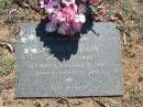 
James BOON,
died 19 March 1992 aged 86 years,
wife Ann;
Blackbutt-Benarkin cemetery, South Burnett Region
