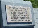 Hilda Minnie KING, mother, died 27 July 1981 aged 76 years; Walter Peter KING, father, died 21 Nov 1983 aged 80 years; Blackbutt-Benarkin cemetery, South Burnett Region 