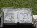 Frederick Edward GENRICH, husband father grandfather, died 29 May 1974 aged 73 years; Pauline Emelie GENRICH, wife mother grandmother, died 20 Mar 1997 aged 91 years; Blackbutt-Benarkin cemetery, South Burnett Region 