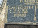 Jane Elizabeth ANDREWS, mother, 12-6-1916 - 17-10-1992; Stephen Ronald ANDREWS, brother, 31-1-1943 - 2-1-1963, missed by mum, dad, brothers & sisters; Blackbutt-Benarkin cemetery, South Burnett Region 