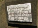Edward CORCORAN, brother, died 2 March 1978 aged 71 years; Blackbutt-Benarkin cemetery, South Burnett Region 