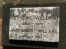 Catherine WILLIAMS, 1893 - 1973, wife; Ernest WILLIAMS, 1886 - 1961; Blackbutt-Benarkin cemetery, South Burnett Region 