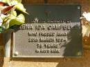 
Zena Ida CAMPBELL,
died 25 March 1994 aged 78 years;
Bribie Island Memorial Gardens, Caboolture Shire
