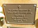 
Millicent Catherine MCPHEE,
died 7 April 1992;
Bribie Island Memorial Gardens, Caboolture Shire

