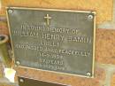 
William (Bill) Henry SAMIN,
died 14-1-1999 aged 87 years;
Bribie Island Memorial Gardens, Caboolture Shire
