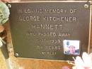 
George Kitchener HANNETT,
died 6-10-1999 aged 84 years;
Bribie Island Memorial Gardens, Caboolture Shire
