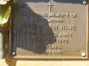 
Ruby Wah HING,
mother,
died 23 July 1976 aged 77 years;
Bribie Island Memorial Gardens, Caboolture Shire
