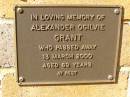 
Alexander Ogilvie GRANT,
died 13 March 2000 aged 69 years;
Bribie Island Memorial Gardens, Caboolture Shire
