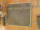 
Gilbert Rowland GOSS,
died 26 Oct 2004 aged 87 years;
Bribie Island Memorial Gardens, Caboolture Shire
