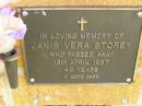 
Janis Vera STOREY,
died 18 April 1997 aged 49 years;
Bribie Island Memorial Gardens, Caboolture Shire
