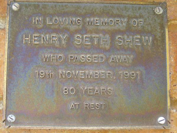 Henry Seth SHEW,  | died 19 Nov 1991 aged 80 years;  | Bribie Island Memorial Gardens, Caboolture Shire  | 