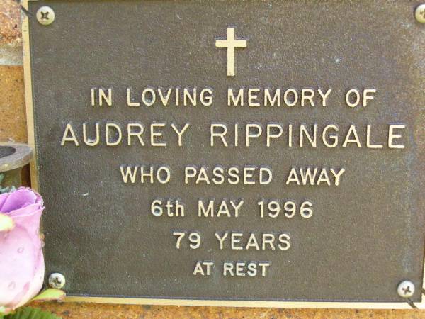 Audrey RIPPINGALE,  | died 6 May 1996 aged 79 years;  | Bribie Island Memorial Gardens, Caboolture Shire  | 