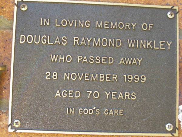 Douglas Raymond WINKLEY,  | died 28 Nov 1999 aged 70 years;  | Bribie Island Memorial Gardens, Caboolture Shire  | 