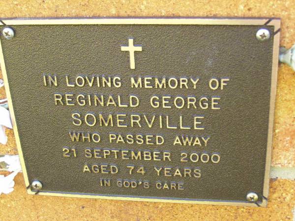 Reginald George SOMERVILL,  | died 21 Sept 2000 aged 74 years;  | Bribie Island Memorial Gardens, Caboolture Shire  | 