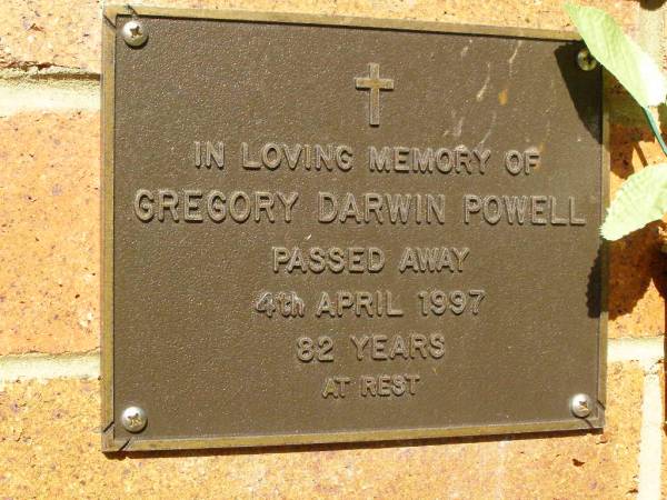 Gregory Darwin POWELL,  | died 4 April 1937 aged 82 years;  | Bribie Island Memorial Gardens, Caboolture Shire  | 