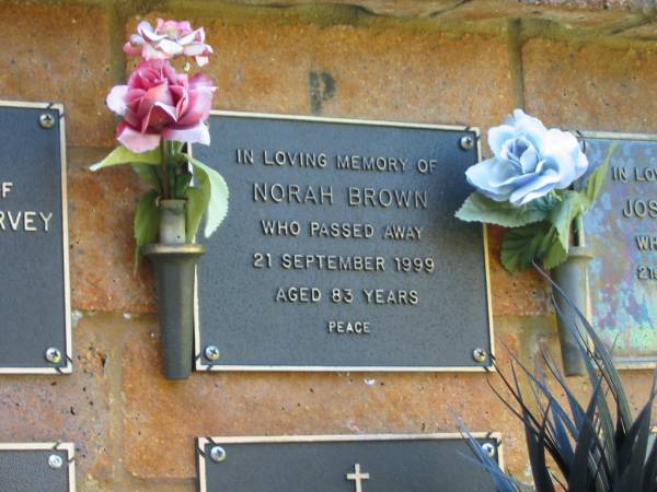 Norah BROWN,  | died 21 Sept 1999 aged 83 years;  | Bribie Island Memorial Gardens, Caboolture Shire  | 