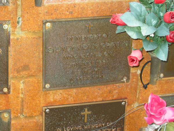 Sidney John CRAVEN,  | died 24 July 1992 aged 68 years;  | Bribie Island Memorial Gardens, Caboolture Shire  | 