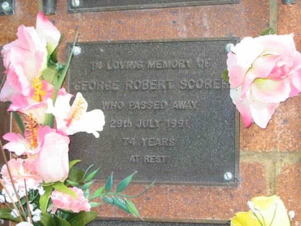 George Robert SCORER,  | died 29 July 1991 aged 74 years;  | Bribie Island Memorial Gardens, Caboolture Shire  | 