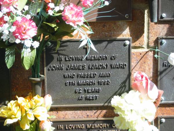 John James (Jack) WARD,  | died 9 March 1993 aged 62 years;  | Bribie Island Memorial Gardens, Caboolture Shire  | 