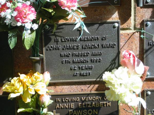 John James (Jack) WARD,  | died 9 March 1993 aged 62 years;  | Bribie Island Memorial Gardens, Caboolture Shire  | 