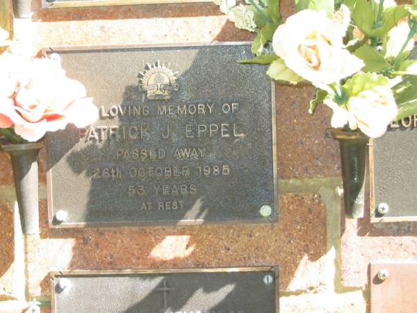 Patrick J. EPPEL,  | died 26 Oct 1985 aged 53 years;  | Bribie Island Memorial Gardens, Caboolture Shire  | 
