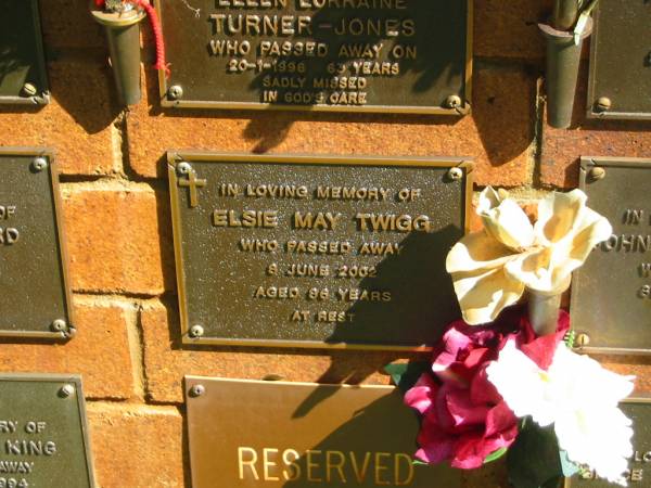 Elsie May TWIGG,  | died 8 June 2002 aged 86 years;  | Bribie Island Memorial Gardens, Caboolture Shire  | 