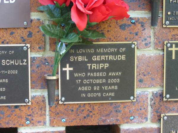 Sybil Gertrude TRIPP,  | died 17 Oct 2003 aged 92 years;  | Bribie Island Memorial Gardens, Caboolture Shire  | 