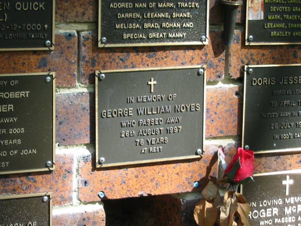 George William NOYES,  | died 26 Aug 1997 aged 76 years;  | Bribie Island Memorial Gardens, Caboolture Shire  | 