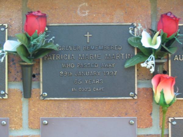 Patricia Marie MARTIN,  | died 29 Jan 1997 aged 65 years;  | Bribie Island Memorial Gardens, Caboolture Shire  | 