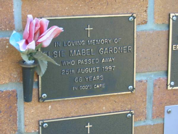 Elsie Mabel GARDNER,  | died 25 Aug 1997 aged 66 years;  | Bribie Island Memorial Gardens, Caboolture Shire  | 
