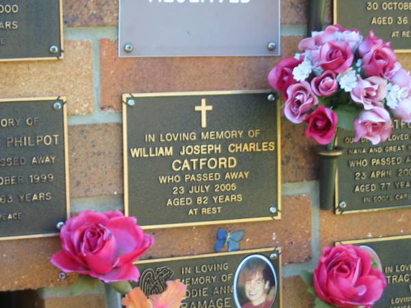 William Joseph Charles CATFORD,  | died 23 July 2005 aged 82 years;  | Bribie Island Memorial Gardens, Caboolture Shire  | 