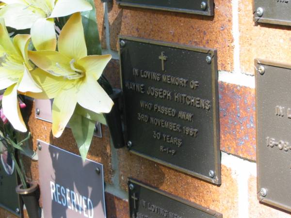 Wayne Joseph HITCHENS,  | died 3 Nov 1987 aged 30 years;  | Bribie Island Memorial Gardens, Caboolture Shire  | 