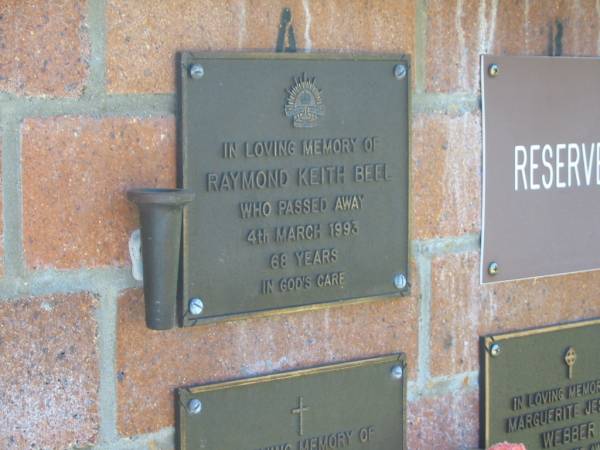 Raymond Keith BEEL,  | died 4 March 1993 aged 68 years;  | Bribie Island Memorial Gardens, Caboolture Shire  |   | 