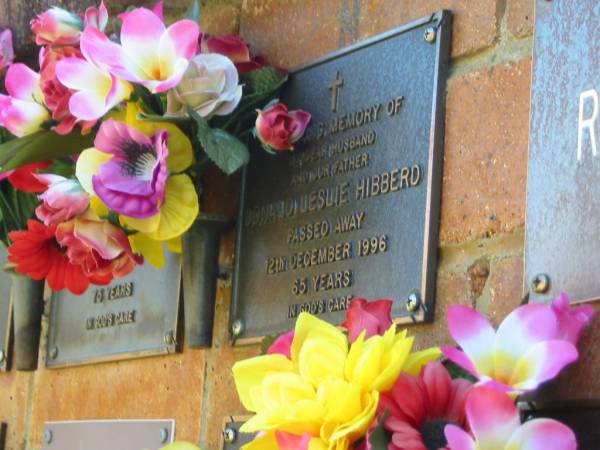 Donald Leslie HIBBERD,  | husband father,  | died 12 Dec 1996 aged 65 years;  | Bribie Island Memorial Gardens, Caboolture Shire  | 