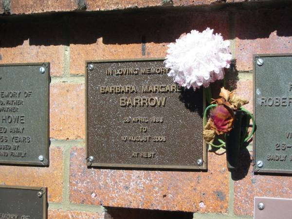 Barbara Margaret BARROW,  | 26 April 1933 - 10 Aug 2005;  | Bribie Island Memorial Gardens, Caboolture Shire  | 