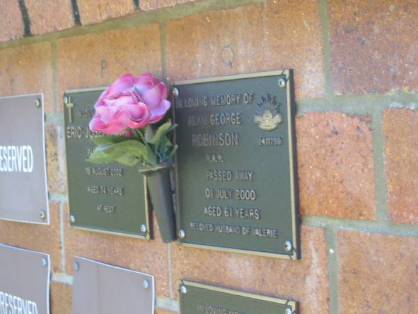 Alan George ROBINSON,  | died 1 July 2000 aged 61 years,  | husband of Valerie;  | Bribie Island Memorial Gardens, Caboolture Shire  | 