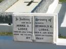 
parents;
Minna A. LUBKE,
died 20 July 1928 aged 45 years;
Reinhold K. LUBKE,
died 5 Jan 1934 aged 64 years;
Apostolic Church of Queensland, Brightview, Esk Shire
