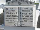 Heinrich L. BURCHMANN, died 30 Jan 1929 aged 72 years, father; Ernestina BURCHMANN, died 21 May 1930 aged 73 years, mother; Apostolic Church of Queensland, Brightview, Esk Shire 