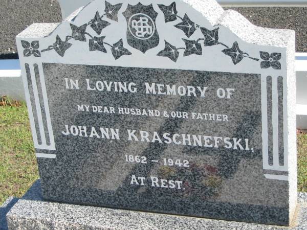 Johann KRASCHNEFSKI,  | 1862-1942,  | husband father;  | Apostolic Church of Queensland, Brightview, Esk Shire  | 