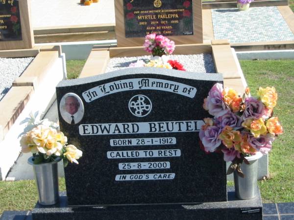 Edward BEUTEL,  | born 28-1-1912 died 25-8-2000;  | Apostolic Church of Queensland, Brightview, Esk Shire  | 