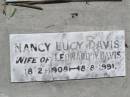 
Francis Robert DAVIS,
died 10 Aug 1928 aged 83 years;
Maria Fanny DAVIS,
died 19 June 1943;
Francis Kearsey DAVIS, eldest son,
died 17 Oct 1965 aged 77 years;
Malcolm Burton DAVIS, second son,
died 9 May 1967 aged 76 years;
Hugh Bolton DAVIS,
1893 - 1973;
Lorna Dowse DAVIS, wife of Malcolm DAVIS,
2-5-1908 - 12-9-2003;
Leonard Adams DAVIS,
died 16-6-1962;
Nancy Lucy DAVIS, wife of Leonard A. DAVIS,
18-2-1908 - 8-8-1991;
Brookfield Cemetery, Brisbane

