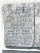 
Annie Elizabeth BALLARD, wife mother,
died 30 July 1954 aged 65 years;
John BALLARD, father,
died 14 Aug 1972 aged 82 years;
Ralph Dale BALLARD, son brother,
died 29 May 1940 aged 20 years;
Brookfield Cemetery, Brisbane
